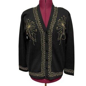 Terazzo Womens Embroidered Knit Cardigan Black & Gold Size XL